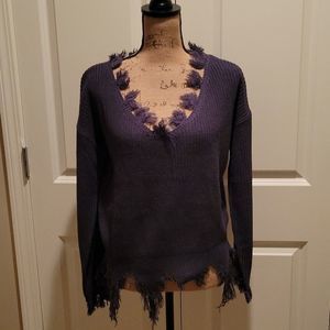NWT Woman's Navy very feminine distressed  sweater with jagged edges